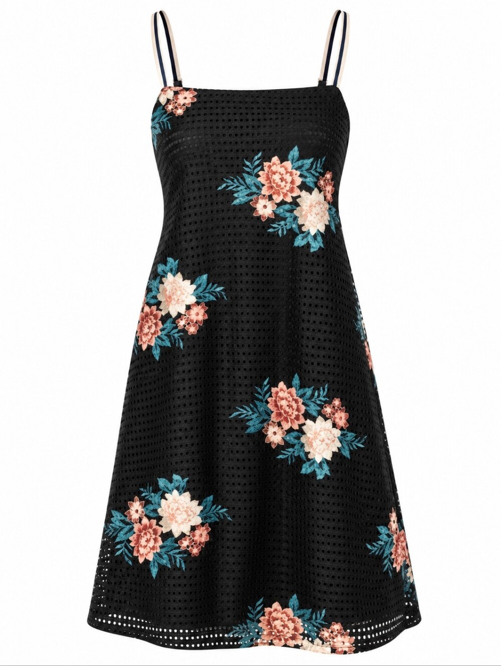 Zara Trafaluc Black Floral Embroidered Mesh Mini Dress - Size 28
